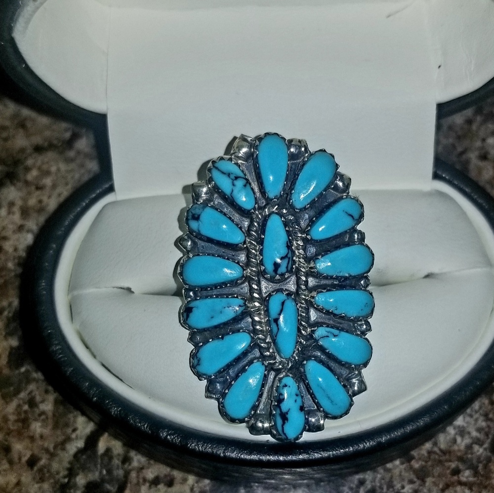 Womens zuni Needlepoint silver & turquoise ring